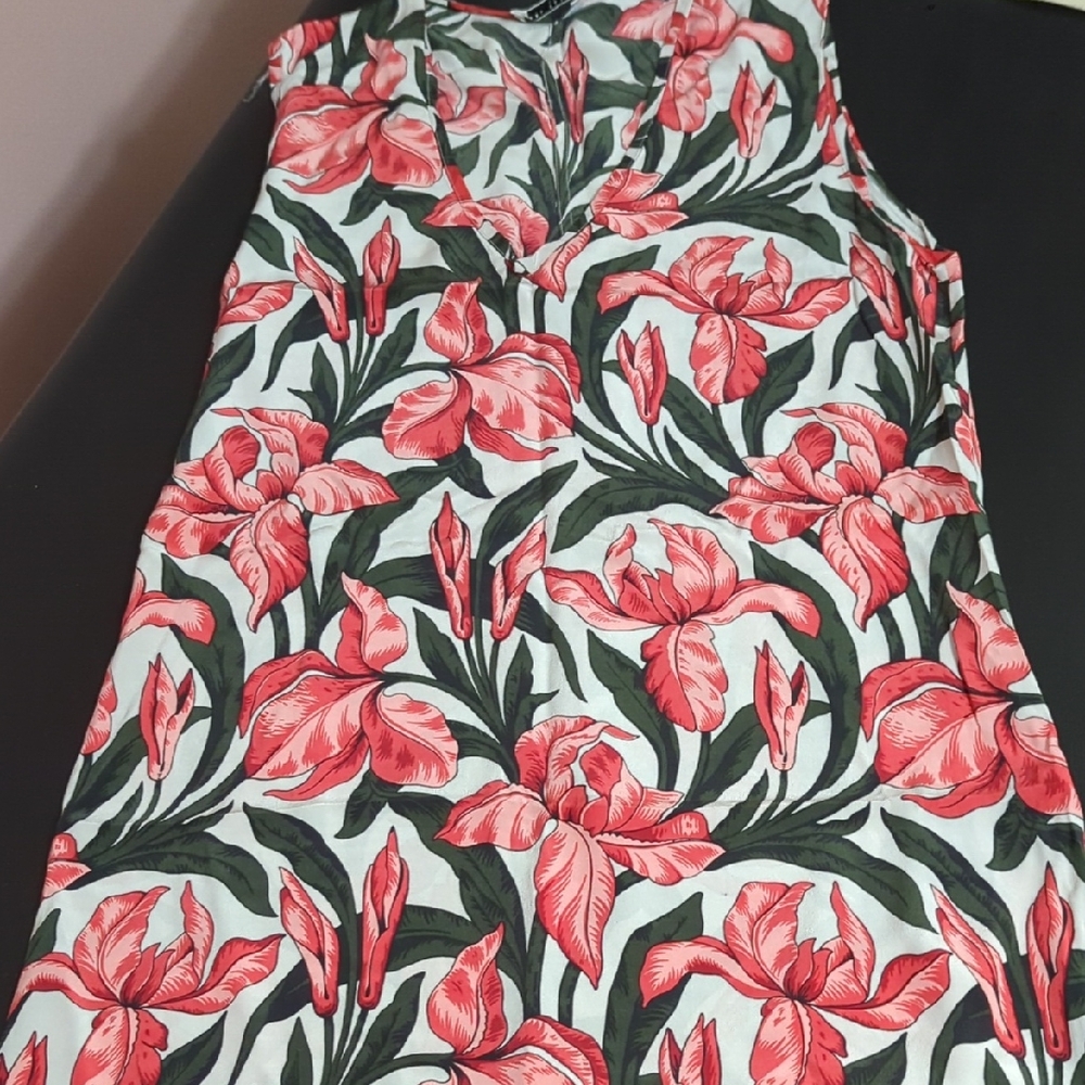 Equipment Red and Green Floral Midi Dress